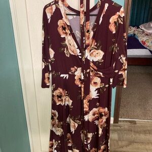 Floral Burgundy Nursing Wrap Dress
